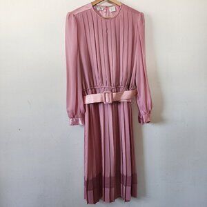 Womens 80s Pink Belted Secretary Formal Modest Dress Size 12 by In The Mood